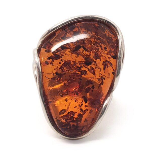 Amber Freeform Sterling Silver Ring; Size 8