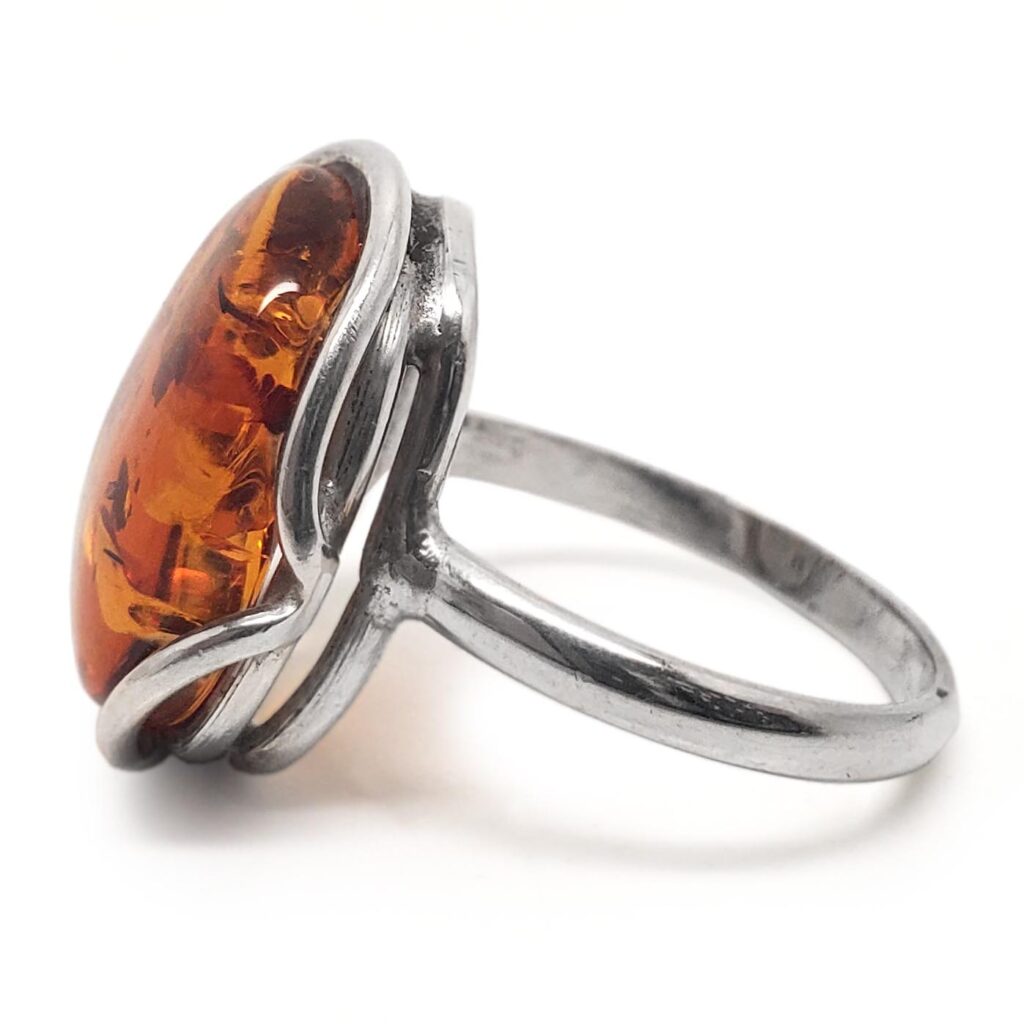 Green Amber Sterling Silver Celtic Oval Ring