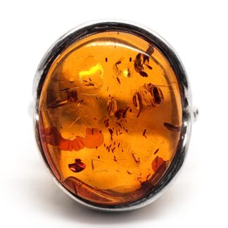Amber Oval Sterling Silver Ring; size 8