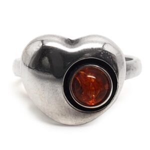 Amber Heart Sterling Silver Ring; size 5 1/2