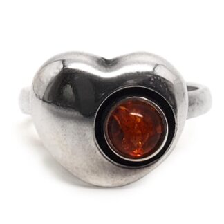Amber Heart Sterling Silver Ring; size 8