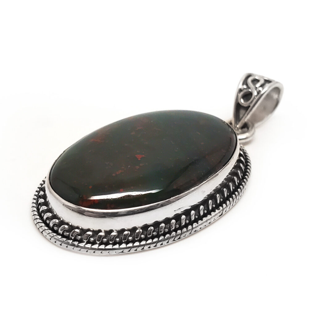 Bloodstone Oval Sterling Silver Pendant - The Fossil Cartel