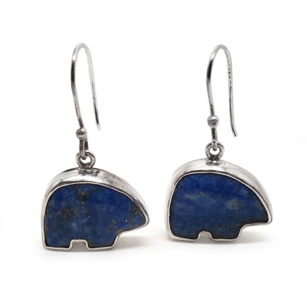 Lapis Lazuli Zuni Bear Sterling Silver Dangle Earrings
