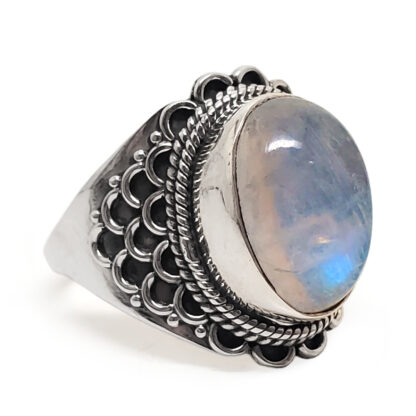 Rainbow Moonstone Oval Sterling Silver Ring; size 9