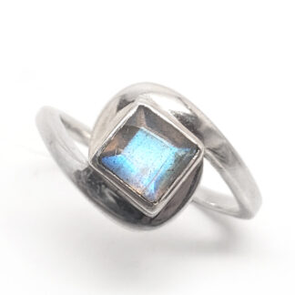 Rainbow Moonstone Square Faceted Sterling Silver Ring; size 7 1/2