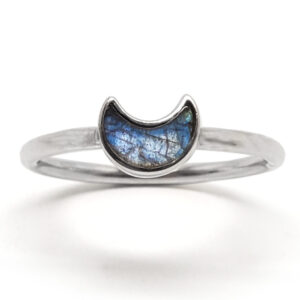 Rainbow Moonstone Crescent Sterling Silver Ring