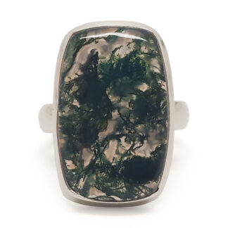 Moss Agate Rectangular Sterling Silver Ring; size 7