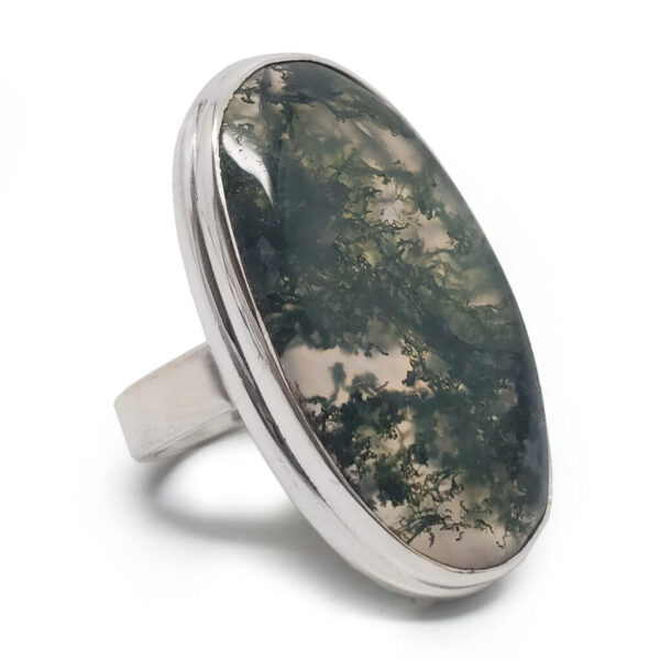 Moss Agate Oval Sterling Silver Ring; size 7 3/4