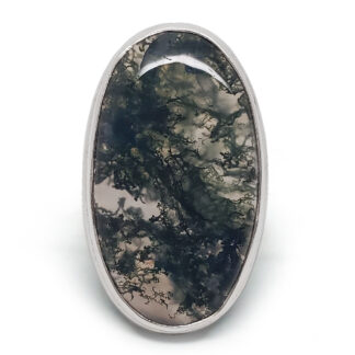 Moss Agate Rectangular Sterling Silver Ring; size 7 3/4