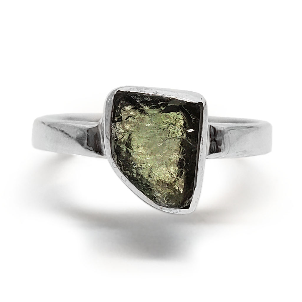 Moldavite Sterling Silver Ring; size 8 The Fossil Cartel