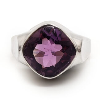 Amethyst Square Faceted Sterling Silver Ring; size 13