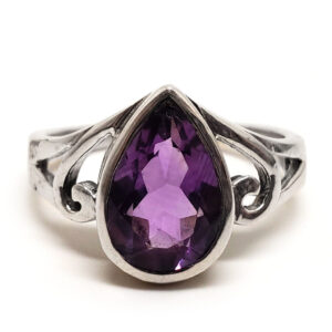 Amethyst Teardrop Faceted Sterling Silver Ring; size 8 3/4