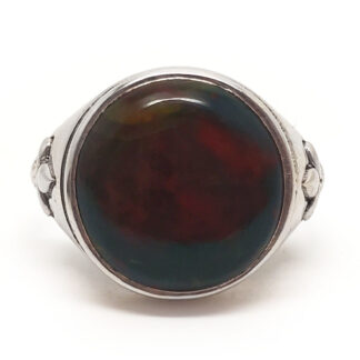 Bloodstone Round Sterling Silver Men’s Ring; size 12 1/2