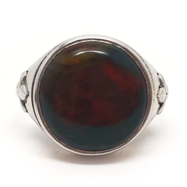 Bloodstone Round Sterling Silver Men’s Ring; size 12 1/2