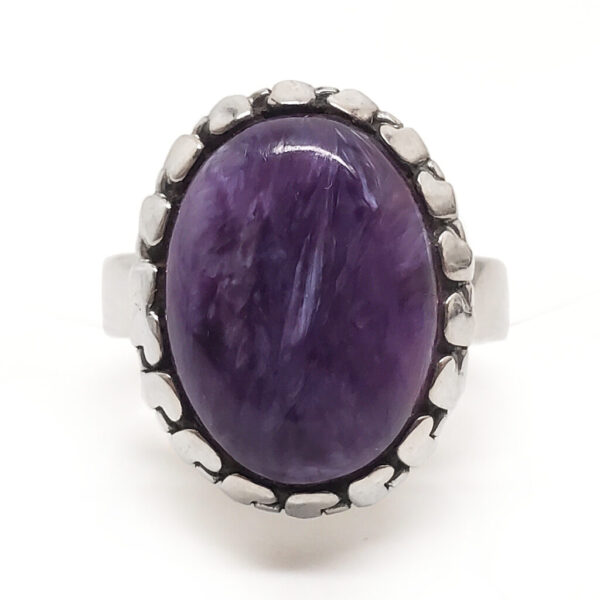 Charoite Oval Sterling Silver Ring; size 7 1/2