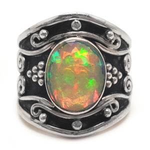 Ethiopian Opal Oval Sterling Silver Ring