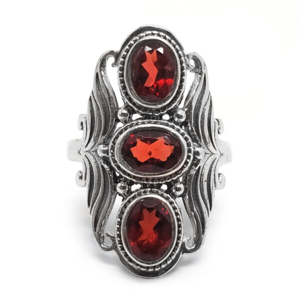 Garnet Triple Oval Faceted Sterling Silver Ring