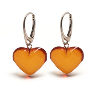 Faceted Heart Amber Sterling Silver Earrings