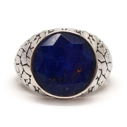 Lapis Lazuli Round Faceted Sterling Silver Men’s Ring; size 13