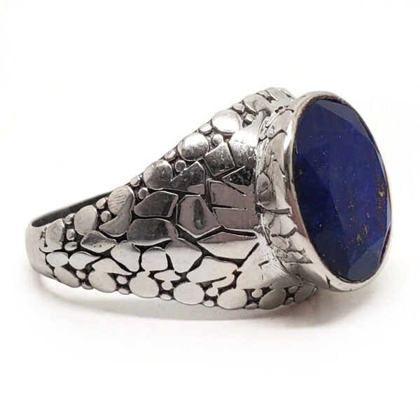 Lapis Lazuli Round Faceted Sterling Silver Men’s Ring; size 13