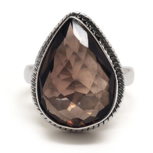Smoky Quartz Teardrop Faceted Sterling Silver Ring; size 10