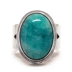 Amazonite Oval Sterling Silver Ring; size 8