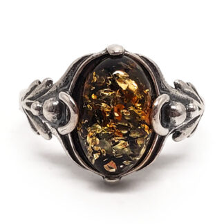 Amber Sterling Silver Ring; size 9