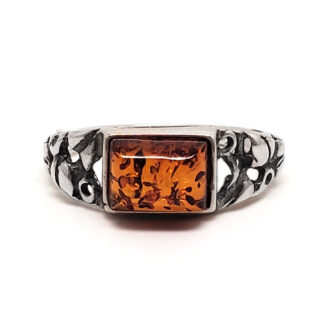 Amber Rectangular Sterling Silver Ring; size 8 1/2