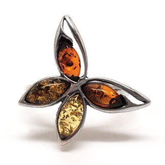 Amber Butterfly Sterling Silver Ring; size 8 1/2