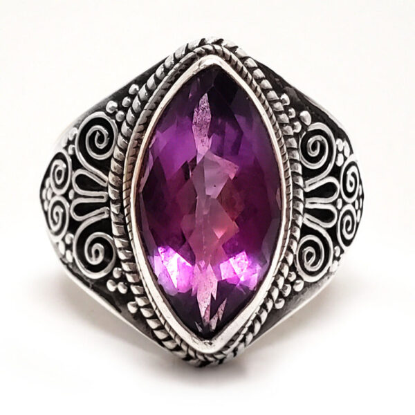 Amethyst Marquise Faceted Sterling Silver Ring; size 9