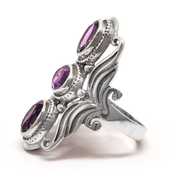 Amethyst Triple Faceted Sterling Silver Ring; size 6