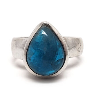 Blue Apatite Teardrop Sterling Silver Ring; size 6