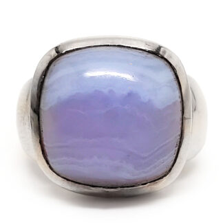 Blue Lace Agate Square Sterling Silver Ring; size 10 1/2
