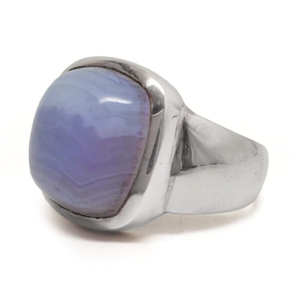 Blue Lace Agate Square Sterling Silver Ring; size 10 1/2