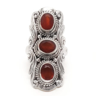 Carnelian Triple Faceted Sterling Silver Ring; size 8 1/4