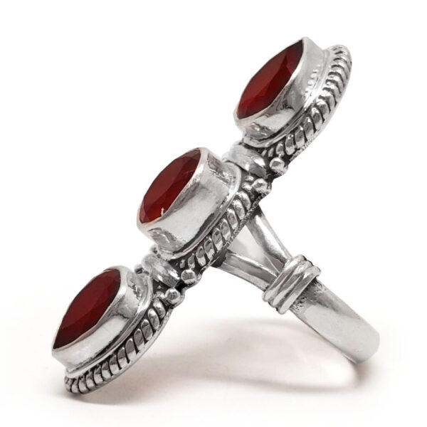 Carnelian Triple Faceted Sterling Silver Ring; size 8