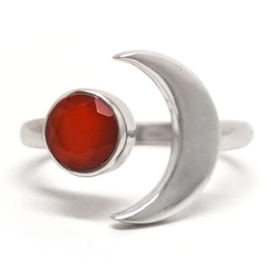 Carnelian Crescent Moon Sterling Silver Ring; Size 10