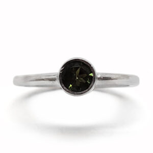 Green Tourmaline Faceted Sterling Silver Ring; size 4