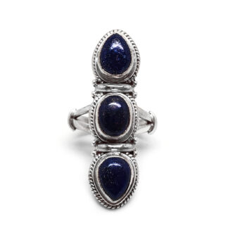 Lapis Lazuli Triple Sterling Silver Ring; size 6 3/4