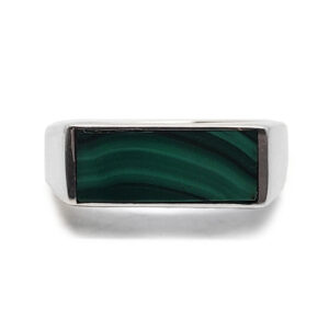 Malachite Flat Top Sterling Silver Ring; size 10