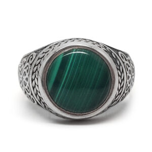 Malachite Round Sterling Silver Men’s Ring; size 11 1/4