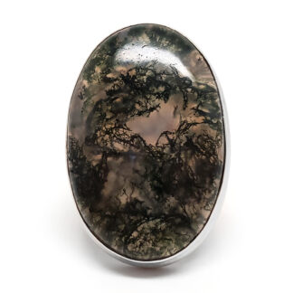 Moss Agate Oval Sterling Silver Ring; size 4