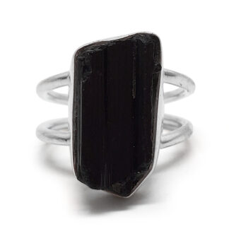Black Tourmaline Crystal Sterling Silver Ring; size 6 1/2