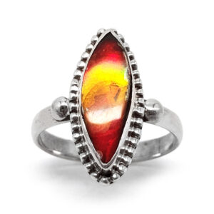 Ammolite Fossil Marquise Sterling Silver Ring; size 8 3/4