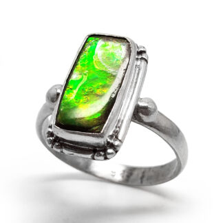 Ammolite Fossil Rectangle Sterling Silver Ring; size 9