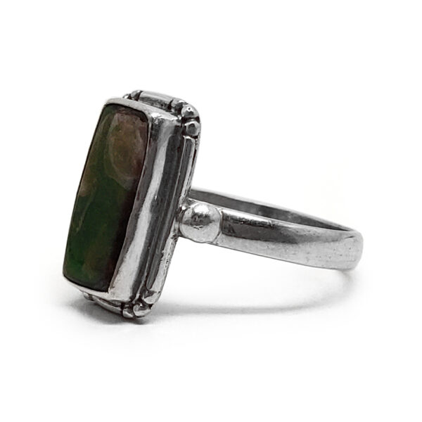 Ammolite Fossil Rectangle Sterling Silver Ring; size 9 - Image 2