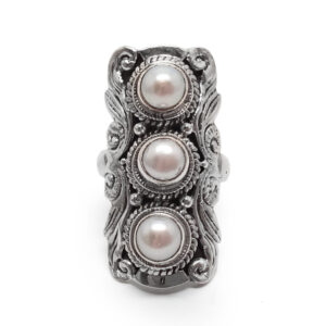 Pearl Triple Sterling Silver Ring; size 7 3/4