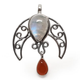 Rainbow Moonstone and Carnelian Sterling Silver Pendant