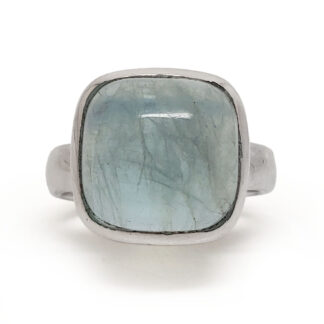 Aquamarine Square Sterling Silver Ring; size 9 1/4