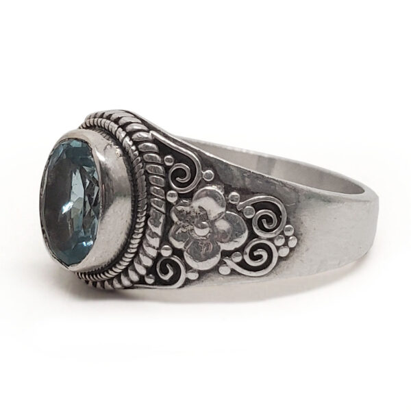 Aquamarine Oval Faceted Sterling Silver Ring